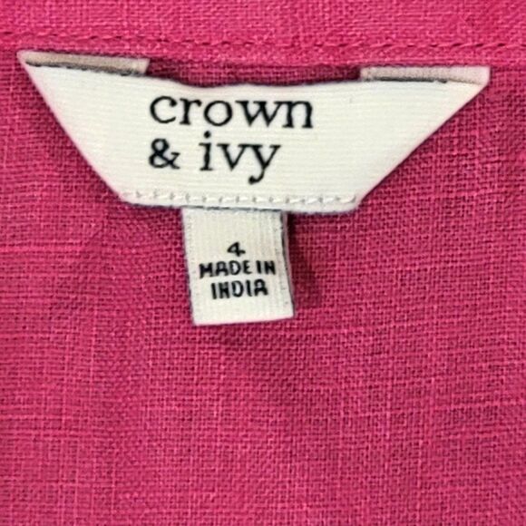 Crown and Ivy Kurta 100% Linen Pink Midi Dress Womens 4 Sleeveless Barbie - Picture 5 of 7